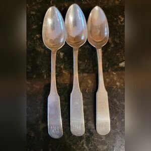 Set of Three Coin Silver Teaspoons Morgan Engraved Mid 1800's